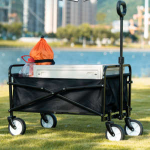 Chariot utilitaire pliable pour l'extérieur avec table pliante et porte-boissons