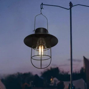Luce da campeggio retrò ricaricabile a LED Lanterna a sospensione in metallo con pulsante di accensione per interni o esterni